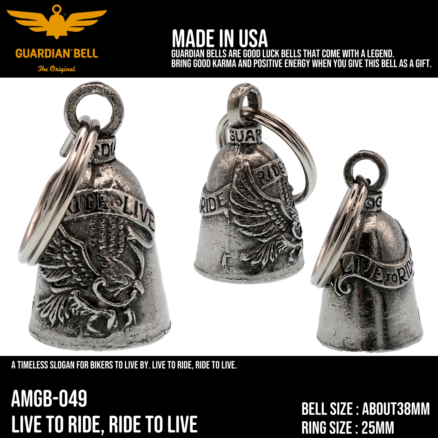 ガーディアンベル　ラッキーベル　バイカー　キーホルダー　お守り　GUADIAN BELL USA