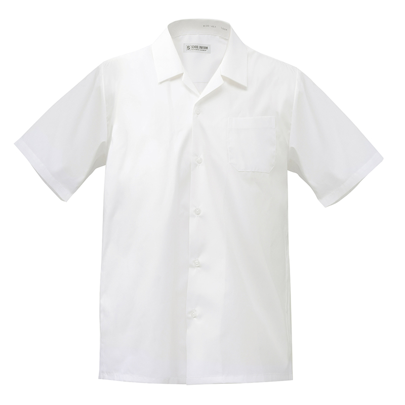 開襟半袖スクールシャツ 男子 形態安定/防汚加工/抗菌防臭 白 110A-185A