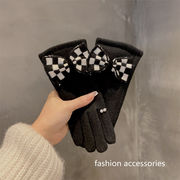 秋冬　手袋　5本指　チェック柄　あったか　レディース　韓国風ファッション