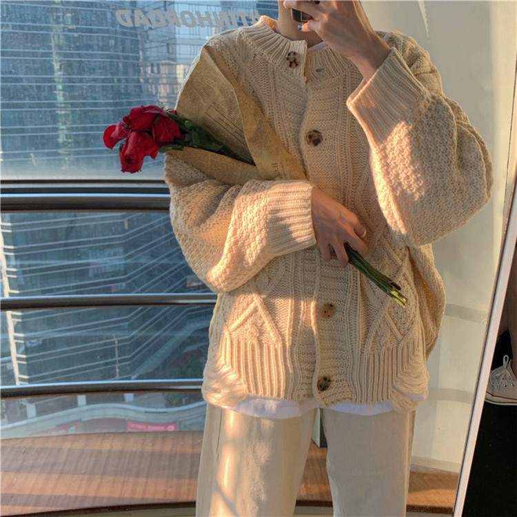 限定販売 怠惰な風 厚手 ニット 麻の花 セーター コート カーディガン