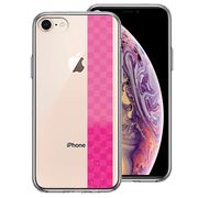 iPhone7 iPhone8 兼用 側面ソフト 背面ハード ハイブリッド クリア ケース 和柄 帯  市松模様 ピンク 金箔