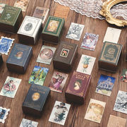 海外 ヴィンテージペーパー ◆100枚 全10種◆ 箱入り 柄が全て異なる 素材紙 モノクロ モノトーン 切手風