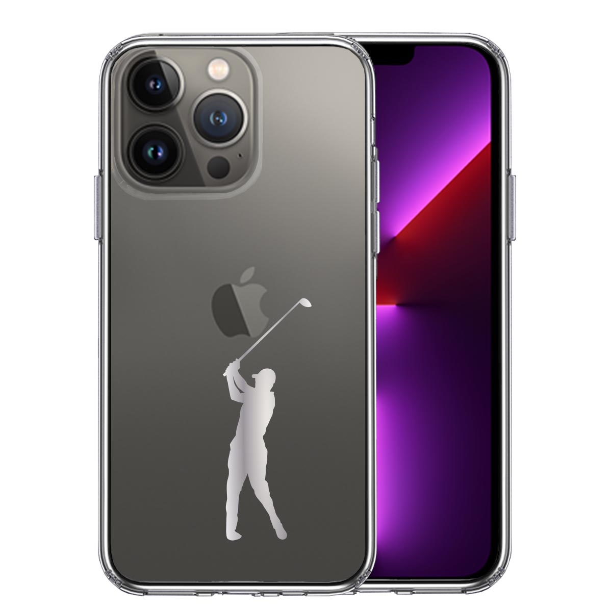 iPhone13 Pro 側面ソフト 背面ハード ハイブリッド クリア ケース ゴルフ グレー