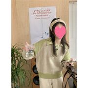 韓国ファッション 2021 秋  怠惰な風 ヒットカラー 縫付 POLOネック 厚手 セーター トレンド