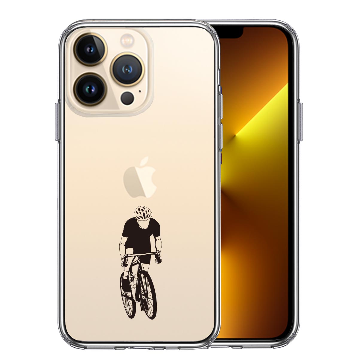 iPhone13 Pro 側面ソフト 背面ハード ハイブリッド クリア ケース スポーツサイクリング　男子1