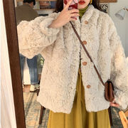 韓国ファッション 2021 秋冬 レトロ 可愛い 子羊の毛 厚手 単体ボタン コート 減齢 大人気