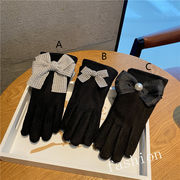 秋冬手袋　5本指　リボン　あったか　レディース　韓国風ファッション