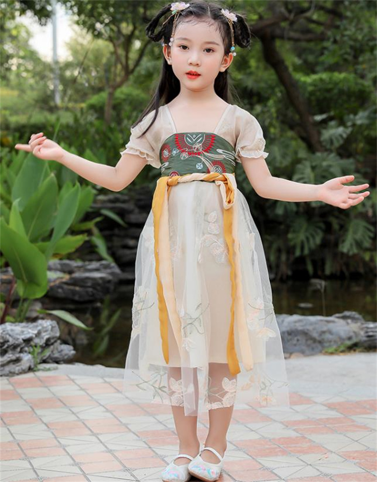気持ちいい布地 ししゅう パフォーマンス服 子供服 漢服 子供 中国の要素 ワンピース