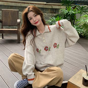 韓国風 レイジー風 レトロ  折り襟  長袖ポロシャツ　セーター