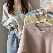 秋冬ベースセーター女性新作韓国Vネックルーズニットセーター