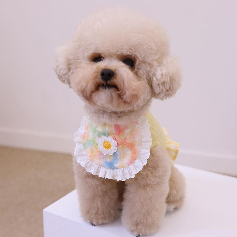 韓国かわいい犬格子縞レースよだれかけペット唾液タオルビション 韓国かわいい犬格子縞レースよだれかけペット唾液タオルビション