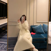 注目すべきアイテム 韓国ファッション ロングスカート 長袖 怠惰な風 Ｖネック スリム ミンク ワンピース