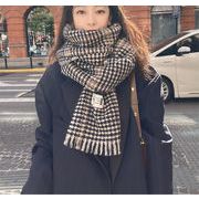 韓国ファッション レトロ チェック柄 スカーフ 女性 冬 オシャレ ショール 保温 よだれかけ