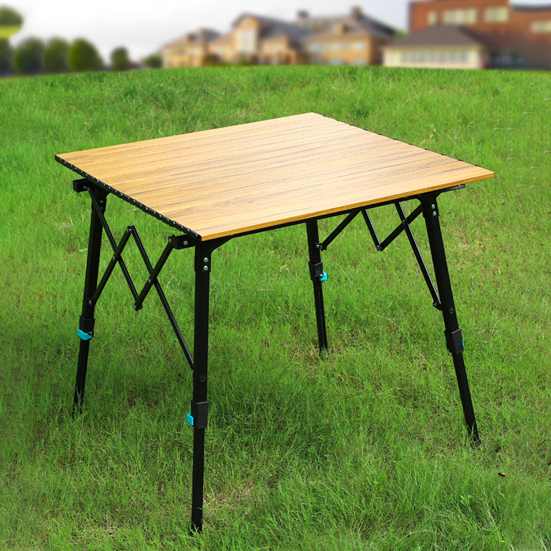 戸外アルミニウム合金折り畳みテーブル、携帯型昇降テーブル、木目オムレツテーブル、キャンプバーベキュー