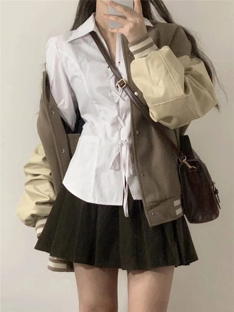 美貌で敵を打ちのめす 韓国ファッション 新品 ギャザリング 気質 学院風 Aライン ミニスカート シャツ