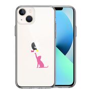 iPhone13mini側面ソフト 背面ハード ハイブリッド クリア ケース 猫 CAT ねこ にゃんこ 蝶々 ピンク