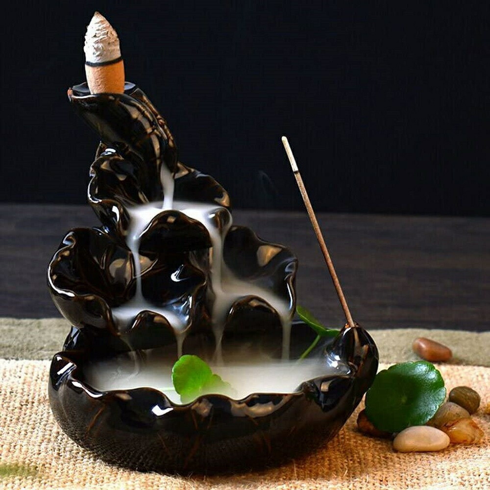 小さな滝 倒流香 お香立て 花びら 陶器 幻想 インテリア AiO JAPAN