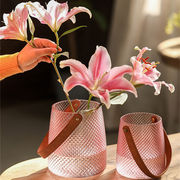 バケツバッグ ガラス 透明な 花瓶 レザー ポータブル 装飾 カジュアル 大人気