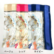 【日本製】【スカーフ】シルクサテンストライプアドベンチャー柄日本製四角スカーフ