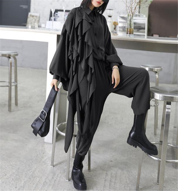 韓国大人気 デザイン 韓国ファッション シャツ ワイドパンツ 2点セット 長袖 レトロ レディース 減齢