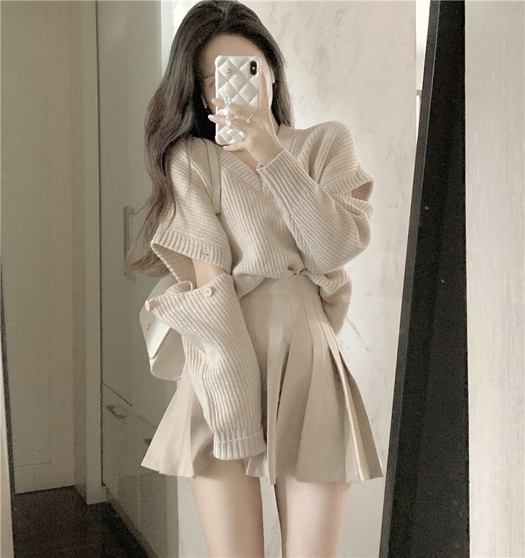 最新トレンド勢揃い 韓国ファッション デザインセンス 百掛け ニット+プリーツスカート 2点セット