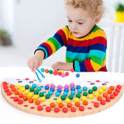 木製レインボークリップビーズゲーム親子相互作用赤ちゃんレジャーパズル集中幼児教育手と目の協調玩具