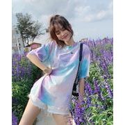 2022INS春夏新作 可愛い  韓国ファッション 半袖Tシャツ トップス   グラデーションカラー 韓国風
