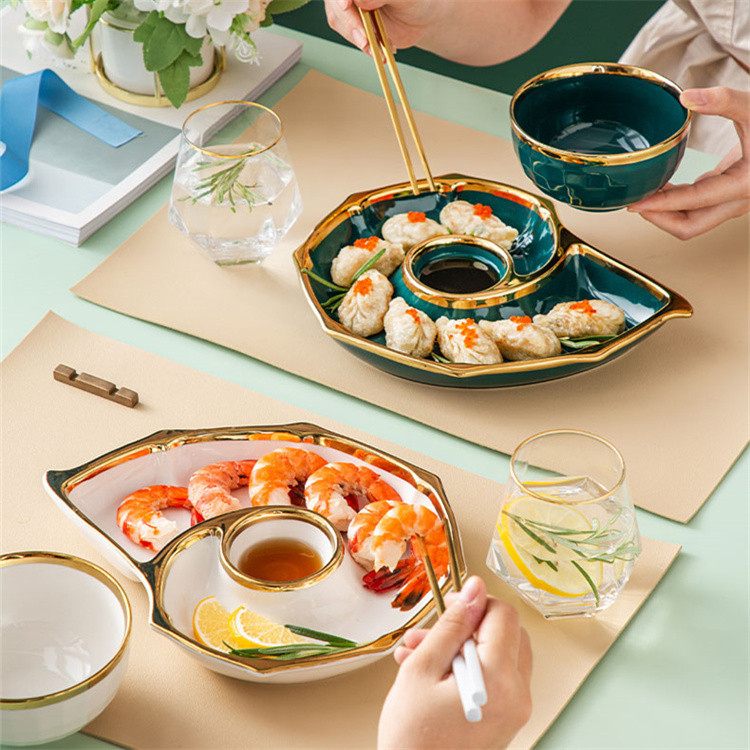 クリエイティブ 食器 セラミック 寿司プレート 酢皿付き 家庭用 スナックプレート