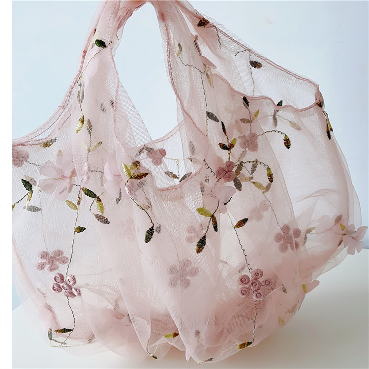 【バッグ】レディース・ショルダーバッグ・ハンドバッグ・刺繍花バッグ・メッシュ袋