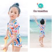 ハワイ 夏新作 子供服   水着 韓国風子供服 連体服子供 水泳用品 ワンピース  半袖  スイムウェア 連体水着