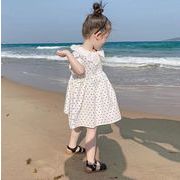 【2022年夏新作】子供服　ワンピース　コットン製　ゆったり　ハート柄　シンプル　ホワイト　90#-140#