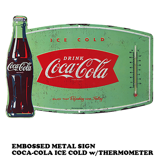 エンボスメタルサイン COCA-COLA ICE COLD w/THERMOMETER【コカコーラ】