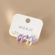 3ペア/セット ファッションイヤリング シンプル 紫の 蝶のイヤリング 韓国風 アクセサリー