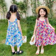 夏　韓国風子供服 韓国ファッション キャミ可調節 花柄ワンピース 女の子 キッズ服 子供服