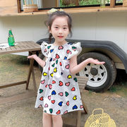 SK2020115キッズ 春夏新作 韓国風子供服 シフトドレス フリル ハート ワンピ ワンピース 7-15