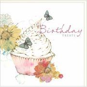 グリーティングカード 誕生日/バースデー「カップケーキと蝶と花」お菓子