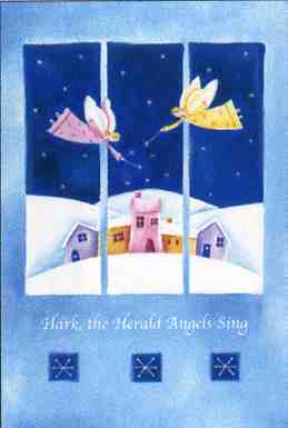 グリーティングカード クリスマス「天使と三枚続きの絵」メッセージカード