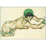 ポストカード アート シーレ「緑の帽子をかぶったヌードの若い女性」名画 郵便はがき