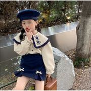 春秋 子供服  キッズ服 2点セット 刺繍シャツ　スカート　セットアップ ファッション