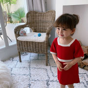お勧め 春夏新作 韓国風子供服 3-8歳女の子 ニット 薄い 半袖ワンピ 台型スカート ワンピース 7-15