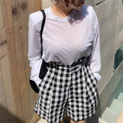 INS 夏新作 人気上昇中 韓国風 ファッション チェック柄 ハイウエスト  ショートパンツ