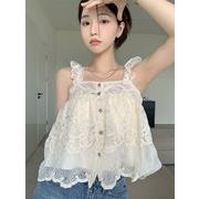 INS 夏新作  気質   スウィート 若く見え レース飾り スクエアネック  タンクトップ/キャミソール