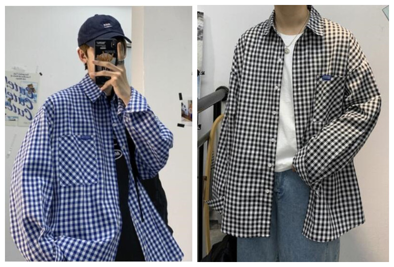 秋 男 トップス トレンド 韓国ファッション 長袖  シャツ チェック カジュアルスタイル