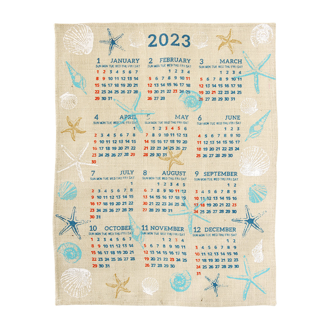 ジュートカレンダー　フロートシェル[2023年カレンダー 麻 貝 海 ビーチ ハワイ トロピカル フラ サーフ]