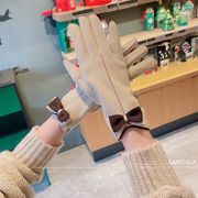 手袋　レディース　韓国ファッション　秋 冬　防寒　五本指　スマホ対応　蝶結び