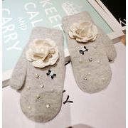 手袋　レディース　韓国ファッション　秋冬　かわいい　花　パール