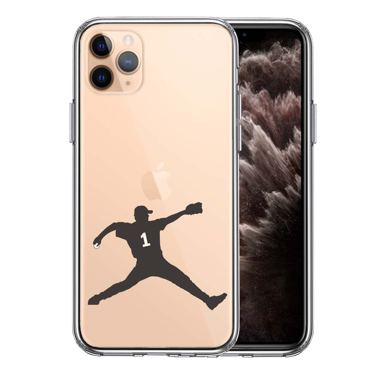 iPhone11pro  側面ソフト 背面ハード ハイブリッド クリア ケース 野球 ピッチャー 背中