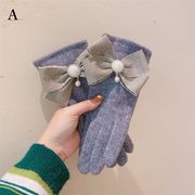 手袋　韓国ファッション　秋冬　かわいい　蝶結び　レディース　デザイン　パール