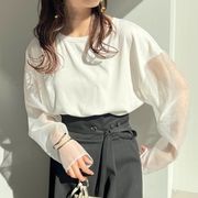 Tシャツ　デザイン　長袖　チュール　レディース　春夏　韓国ファッション　レディース