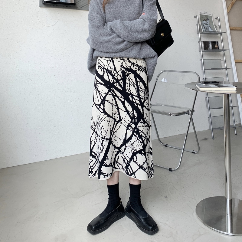 スカート　ニット　ロング丈　秋冬　ビンテージ　デザイン　レディース　韓国風　ファッション
